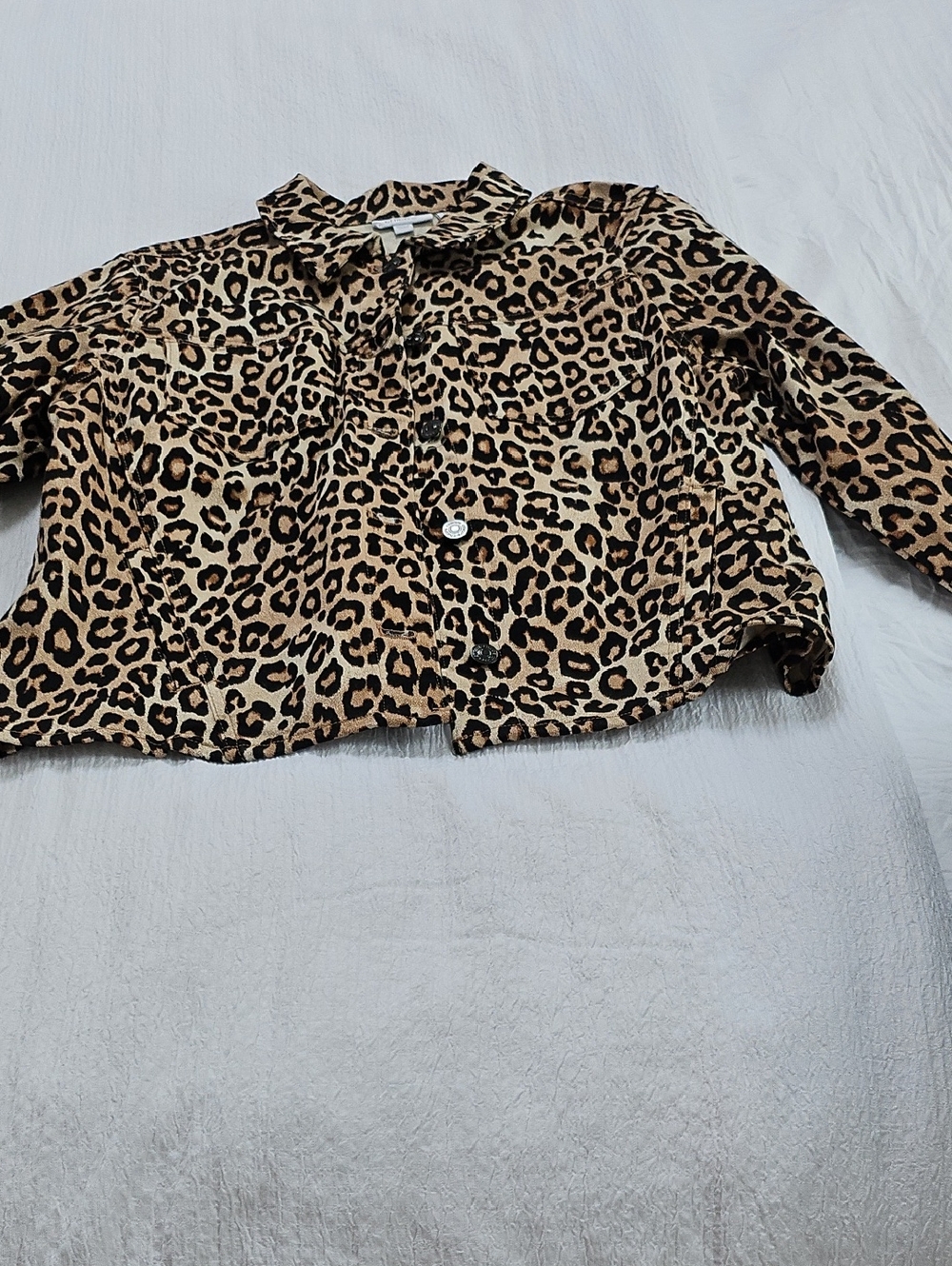Chico's Leopard Print Button-Up Jacket in Brown Black Cream